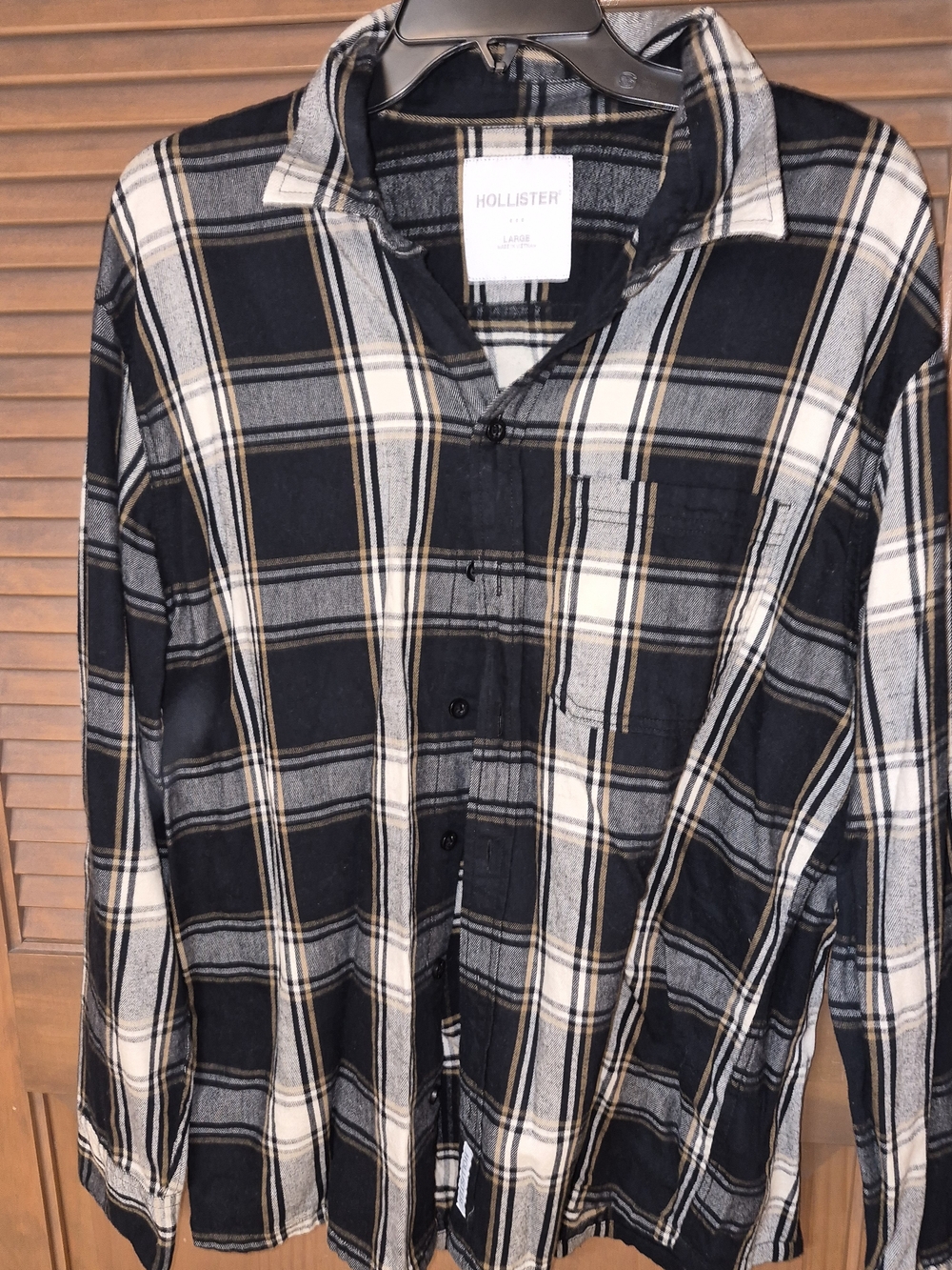 Hollister Black, White & Gray Plaid Button-Down Shirt with Tan Accents